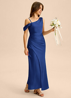 Azazie Madelyn Junior Osłona Zza ramienia Satyna elastyczna Długość podłogi Młodsza druhna Sukienka image6