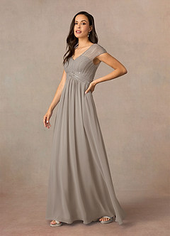 Azazie Star Mother of the Bride Dresses Taupe A-Line V-Neck sequins Chiffon Dress image2