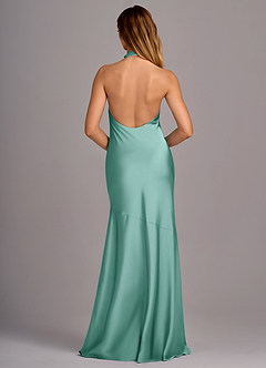 Azazie Lorena Bridesmaid Dresses Aqua Mermaid Pleated Stretch Satin Dress image2