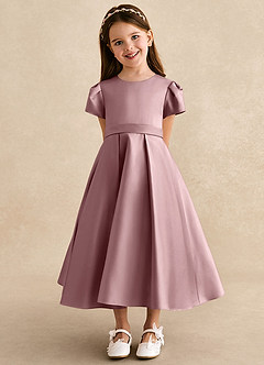 Azazie Princess vestidos de niña de las flores Vestido de Rosa Polvorienta de Satin Mate de Corte En A con Plisado image6