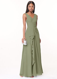 Azazie Julianna At-home Try On Dresses Butterscotch A-Line Chiffon Dress image1