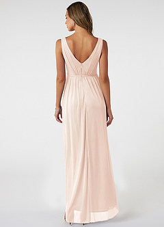 Azazie Tanicia Bridesmaid Dresses Blushing Pink A-Line V-Neck Pleated Mesh Dress image2