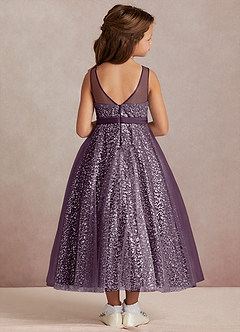 Azazie Siwa Flower Girl Dresses Plum A-Line Beaded Tulle Dress image3