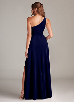 Azazie Brooke Bridesmaid Dresses Dark Navy A-Line One Shoulder Velvet Dress image5