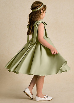 Azazie Guppie Flower Girl Dresses Moss Green Ball-Gown Pleated Matte Satin Dress image2