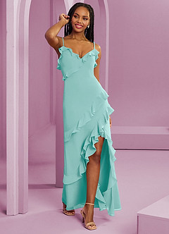 Barbie ♥ Azazie Bridesmaid Dresses Aqua Sheath Chiffon Dress image3