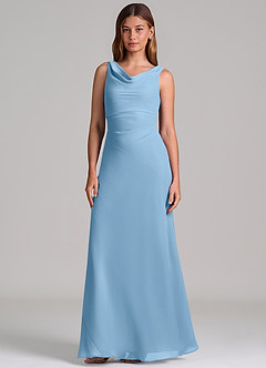 Azazie Nerine Brudtärnklänningar Klä av A-Linje i Chiffong Plisserad Stålblå image4