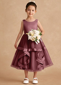 Azazie Posy Blumenmädchenkleider A-Linie Mit Perlen Tüll Kleid Wüstenrose image4
