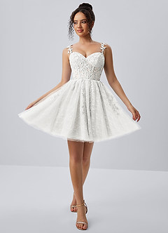 Raphinase Weiß A-Linie Herzausschnitt Applikation Tüll Minikleid image4