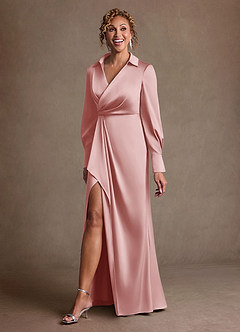 Azazie Jacinta Mère de la mariée Robes Robe Fourreau en Satin extensible Plissée Rose Poudré image2