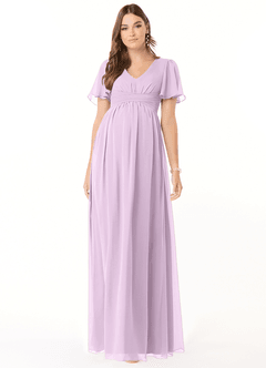 Azazie Verna Brautjungfernkleider für Schwangere A-Linie V-Hals Gerüscht Chiffon Bodenlänge Kleid image1