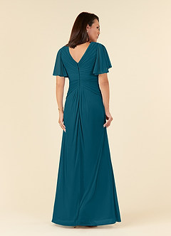 Azazie Emmeline Mère de la mariée Robes Robe Trapèze en Maille Col V plissé Bleu Encre image2