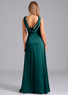 Azazie Karina Bridesmaid Dresses Peacock A-Line Pleated Stretch Satin Dress image6