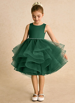 Azazie Tinie Blumenmädchenkleider Ballkleid Schleifen Tüll Kleid Dunkelgrün image5