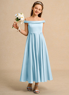 Azazie Teeny Junior Formal Abiti da Ragazza di Fiori Abito A-Line in Raso Opaco Plissettato Azzurro image5