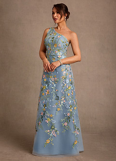 Azazie Bertie Mother of the Bride Dresses Dusty Blue A-Line Lace Dress image3