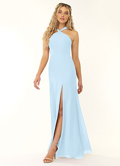 Azazie Rue Bridesmaid Dresses Sky Blue A-Line Halter Chiffon Dress image1