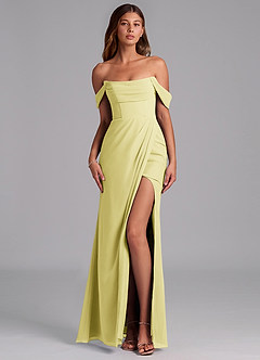 Azazie Johana Bridesmaid Dresses Lemon Sorbet Mermaid Off the Shoulder Chiffon Convertible Dress image1