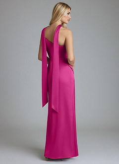 Azazie Adhara Final Sale Fuchsia Sheath One Shoulder Stretch Satin Dress image2