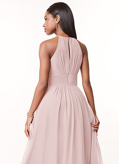 Azazie Bonnie Bridesmaid Dresses Blushing Pink A-Line Keyhole Ruched Chiffon Dress image4