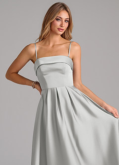 Azazie Lucienne Bridesmaid Dresses Silver A-Line Pleated Stretch Satin Dress image2
