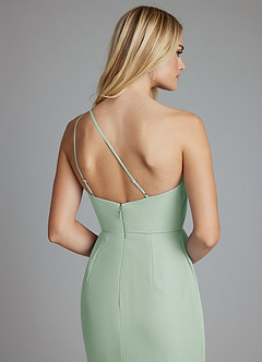 Azazie Sianni Bridesmaid Dresses Agave Sheath One Shoulder Chiffon Dress image3