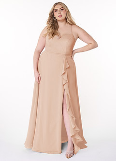 Azazie Naeem Robes de demoiselle d'honneur Robe Trapèze en Mousseline de soie Col V à volants Rose Perle image7