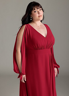 Azazie Matilda Bridesmaid Dresses Scarlet A-Line Long Sleeve Chiffon Dress image15
