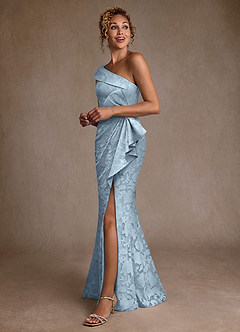 Azazie Hampton Venta Final Vestido de Azul Cielo de Devorado Floral de Corte Sirena con Hombro unilateral image2