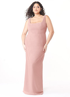 Azazie Flori Bridesmaid Dresses Powder Pink Sheath Square Neckline Chiffon Dress image9