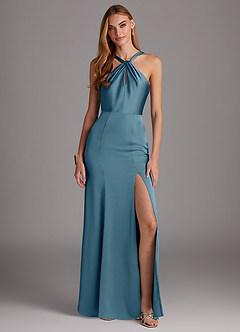Azazie Elana Final Sale Bermuda Mermaid Side Slit Stretch Satin Dress image1