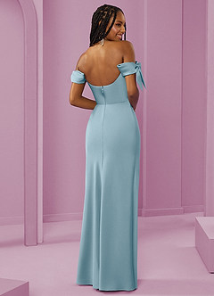 Barbie ♥ Azazie Bridesmaid Dresses Moody Blue Sheath Off the Shoulder Stretch Satin Convertible Dress image7