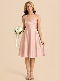 Azazie Bear Junior Robe Trapèze en Satin extensible Encolure en Forme de Cœur Or Rose image6