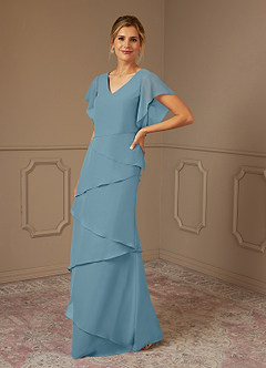 Azazie OHara Mother of the Bride Dresses Moody Blue A-Line V-Neck Chiffon Dress image8