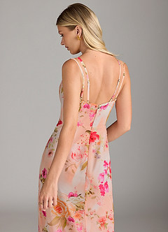 Azazie Leo Jurken voor bruidsmeisjes Jurk van Chiffon met Zeemeermin V-hals geplooid Abstract Boeket Bloemen image6