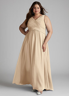 Azazie Flora Bridesmaid Dresses Champagne A-Line Pleated Chiffon Dress image10