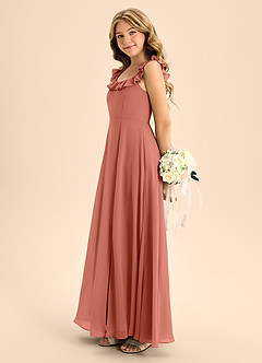 Azazie Callie Junior A-Linie Gestreift Chiffon Kleid Lehm image7