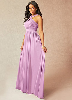 Azazie Hillian Bridesmaid Dresses Candy Pink A-Line Halter Pleated Mesh Dress image3
