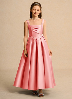 Azazie Mochi Girl Junior Formal Flower Girl Klänningar Klä Balklänning i Matt satäng Plisserad image1