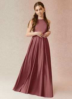 Azazie Arianthe Junior Amethyst A-Line with Pockets Stretch Satin Dress image2