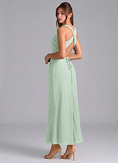 Azazie Evadne 신부 들러리 드레스 쉬스 주름진 쉬폰 발목 길이 드레스 image2