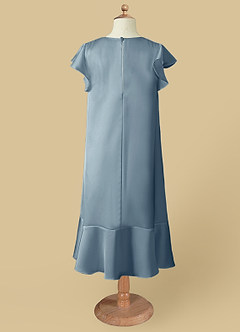 Azazie Sweet Pea Flower Girl Dresses Dusty Blue A-Line Ruched Stretch Satin Dress image6