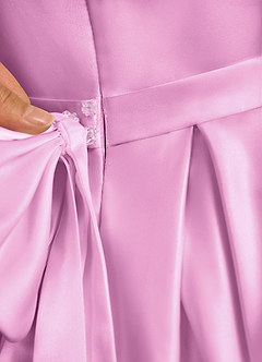 Azazie Pearl Flower Girl Dresses Candy Pink Ball-Gown Pleated Matte Satin Dress image9