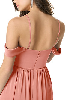 Azazie Morana Bridesmaid Dresses Coral A-Line Off the Shoulder Stretch Satin Convertible Dress image11