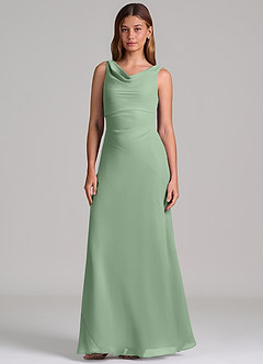 Azazie Nerine Brudtärnklänningar Klä av A-Linje i Chiffong Plisserad Matcha image4