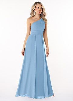 Azazie Dallas Vestidos de madrinha de casamento Vestido Pó Azul de Chiffon de Linha A com Ombro Único image3
