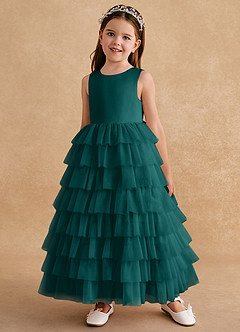Azazie Twinkle Toes Robe Demoiselle D'honneur Fillette Robe Trapèze en Tulle Arc Paon image2