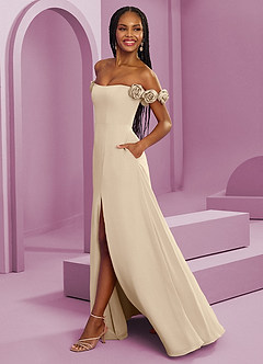 Barbie ♥ Azazie Bridesmaid Dresses Champagne A-Line Off the Shoulder Chiffon Convertible Dress image6