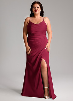 Azazie Deandra Bridesmaid Dresses Burgundy Mermaid Pleated Stretch Satin Dress image9
