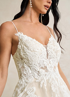 Azazie Lorenza Wedding Dresses Diamond White Champagne A-Line V-Neck Sequins Tulle Dress image7